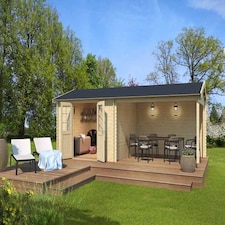 Amarillo-Log Cabin, Wooden Garden Room, Timber Summerhouse, Home Office - L730 x W388.8 x H250.8 cm Brown