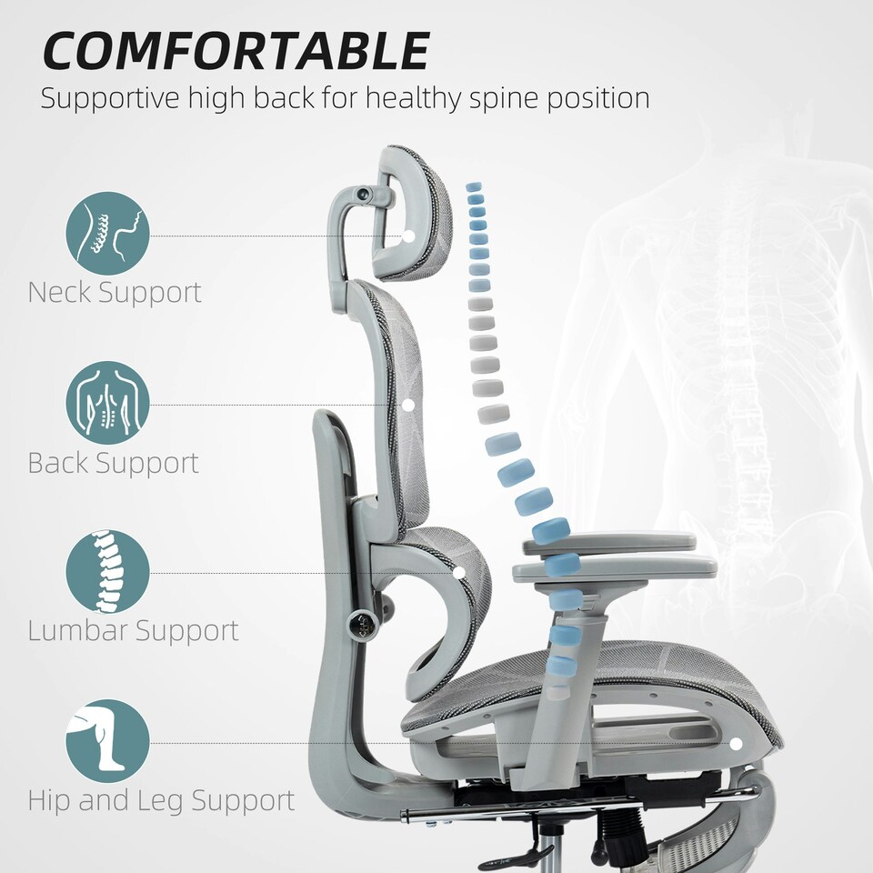 image 1 of HOMCOM Ergonomic Office Chair Swivel Computer Chair with 3D Armrest Grey