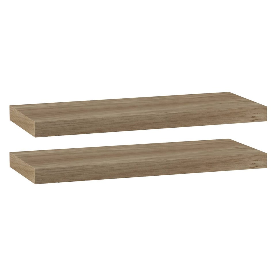 image 1 of Floating Wooden Wall Shelves - 60x23.5cm | Brown | Oak & Set of 2 | 2