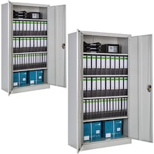 Filing Cabinet Set - 5 height-adjustable shelves, lockable doors | Grey | grey | 40 x 90 x 180 cm | 2