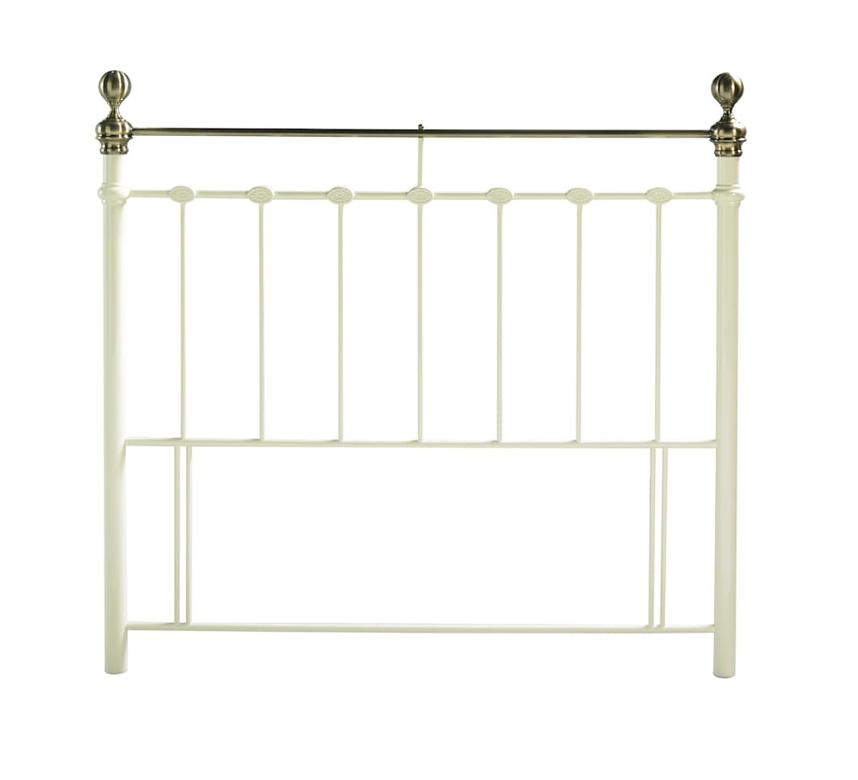 image 1 of 5ft King Size Ivory Cream Brass Finish,Traditional Antique Victorian Metal Bed Headboard | Cream | 5ft King Size