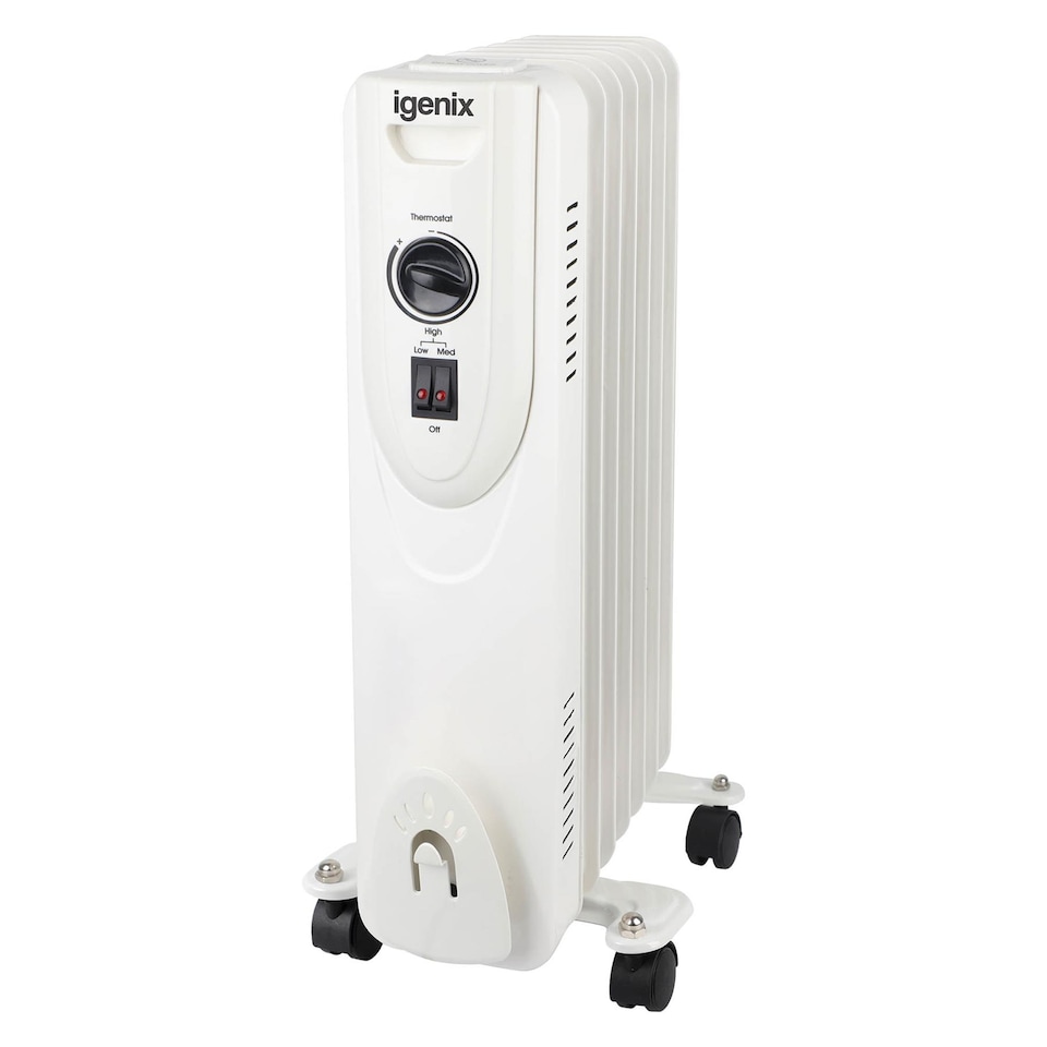 Igenix IGHO02615W 1.5kW Oil Filled Radiator 7 Fins, Portable Design, Adjustable Heat, 1.4m Cable White