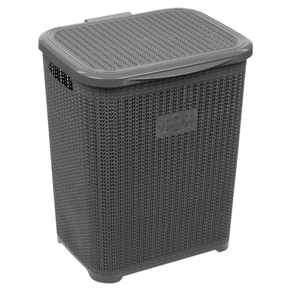 image 1 of 45L Violetta Laundry Basket Hamper w/ Handles & Lid | Grey | 1