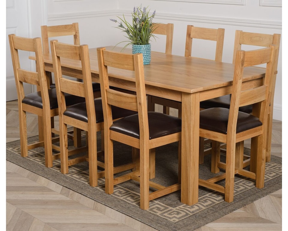 image 1 of Oslo 180 x 90 cm Large Oak Dining Table and 8 Lincoln Chairs | Brown | Brown