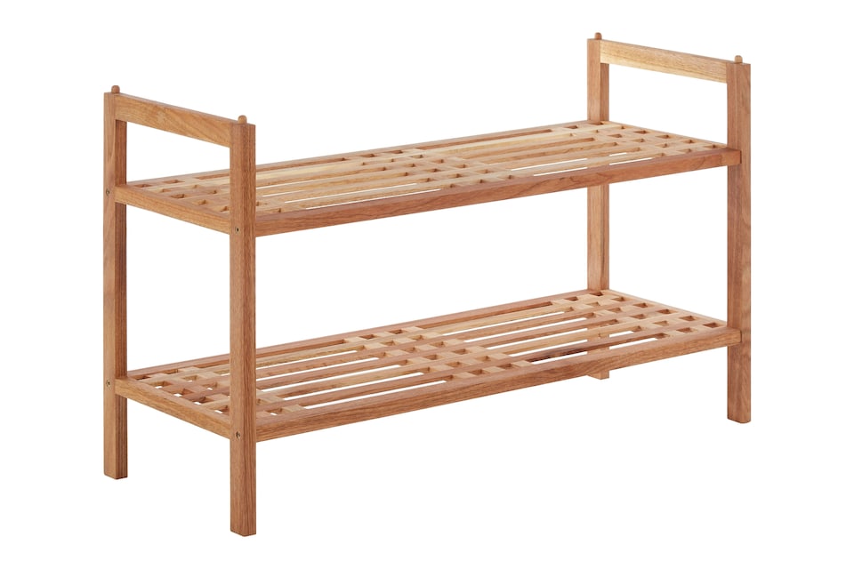 image 1 of Arla 2 Tier Stackable Walnut Wood Shoe Rack | Cream