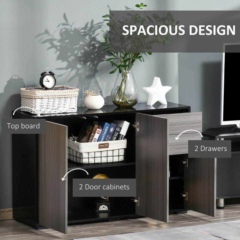 image 1 of HOMCOM High Gloss Frame Side Cabinet with 2 Door and 2 Drawer Multi