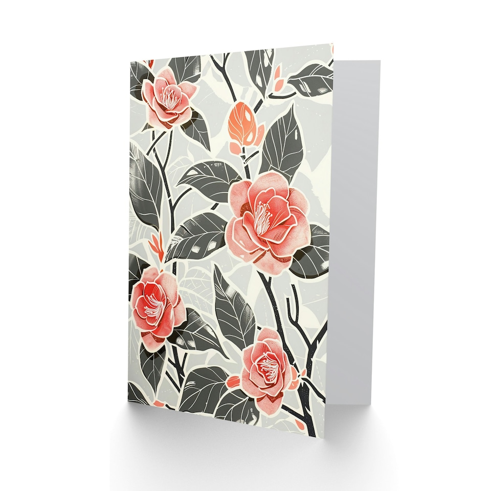 image 1 of Camellia Flowers Pink Contrast Botanical Her Birthday Card