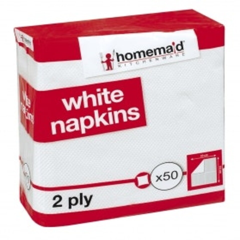 image 1 of Pack of 50 White Napkins 33x33cm 2 Ply