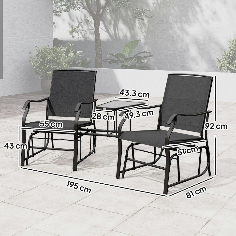 image 1 of Outsunny Double Glider Companion Rocking Chairs Loveseat Garden Table Beige