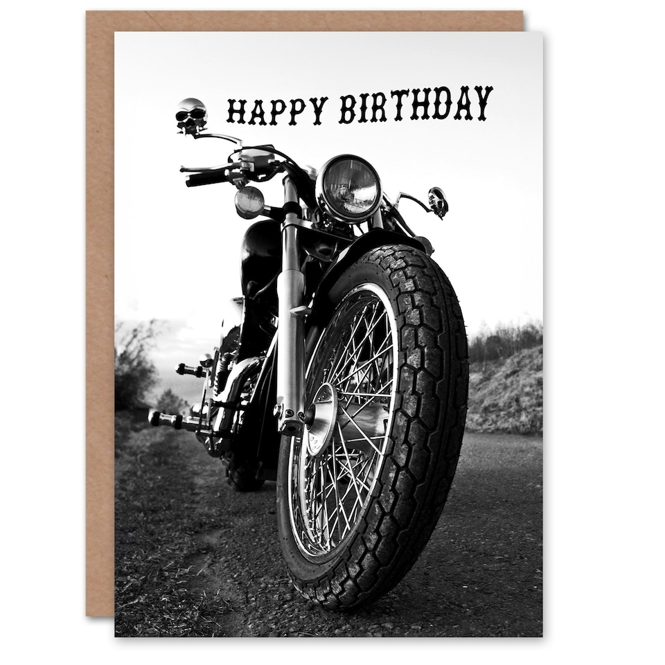 image 1 of Happy Birthday Motorbike Motorcycle Front View Birthday Card