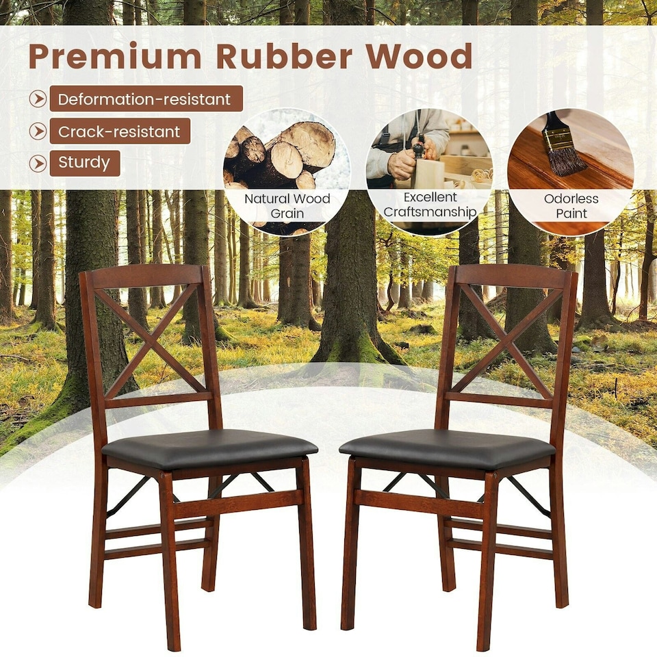 image 1 of COSTWAY Set of 2 Folding Chair Padded Kitchen Dining Seat Brown