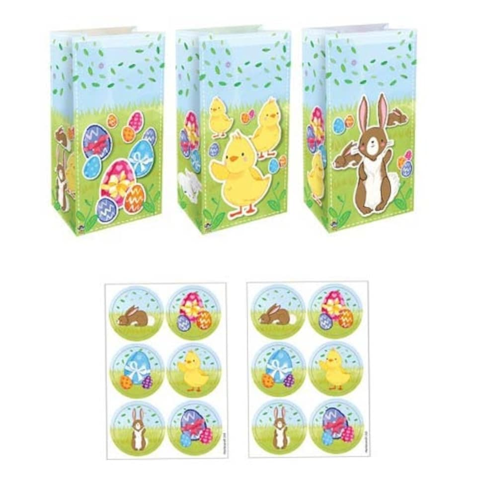Assorted Easter Paper Party Bags with Sealing Stickers - Pack of 12