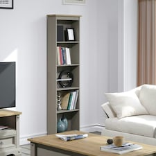 Core Products Premium Corona Grey Tall Narrow Bookcase, Grey Wax & Antique Wax Top H176.0cm x W46.0cm x D20.0cm Grey