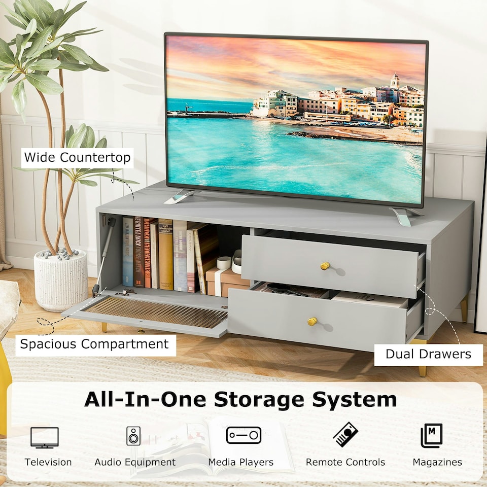 image 1 of COSTWAY TV Stand for 55 Inches 120cm Entertainment Center Grey