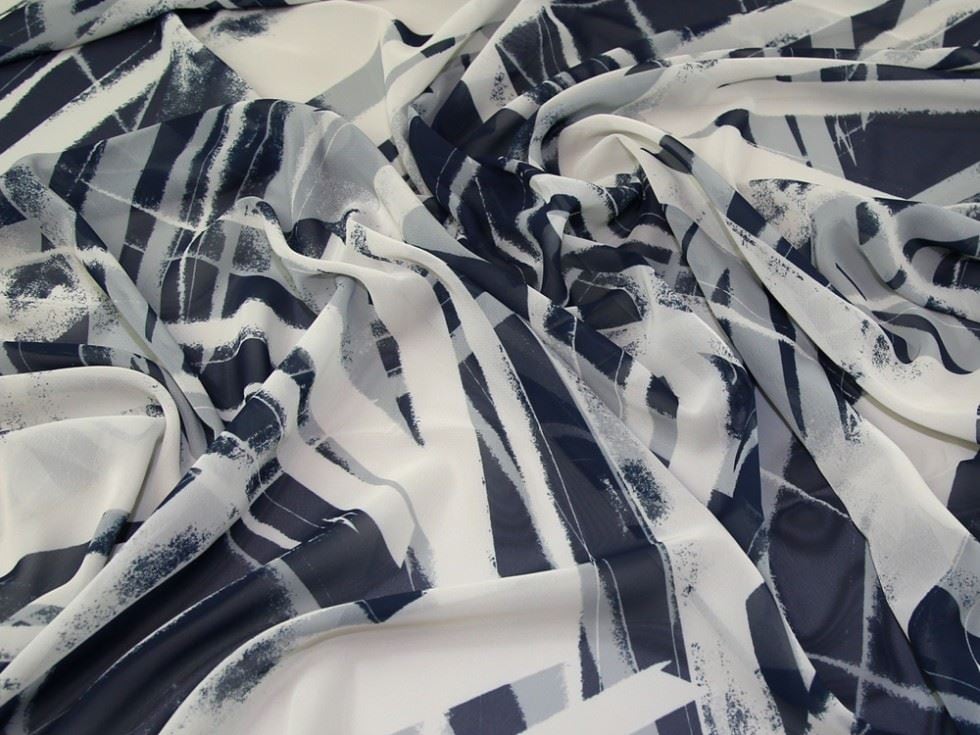 John Kaldor Navy & Cream Ice Sheer Chiffon Dressmaking Fabric, 145cm / 57" Wide - per metre