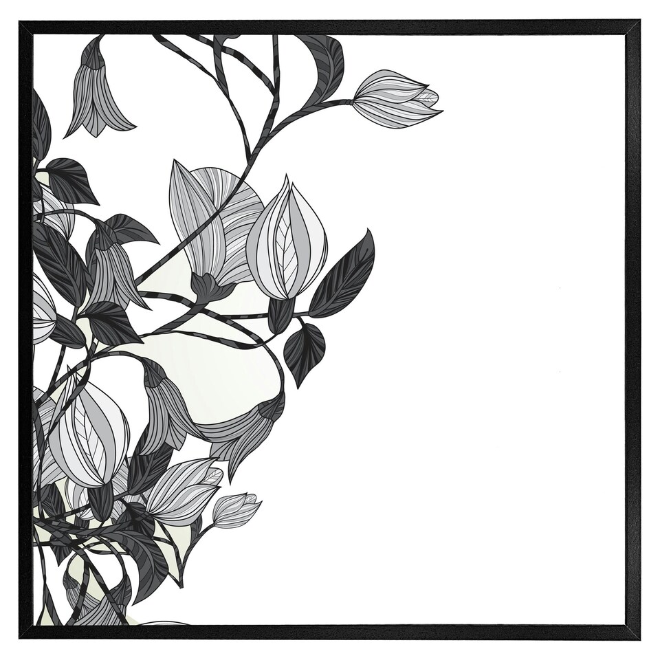 image 1 of Black & white flower illustration (Picture Frame) Black | M