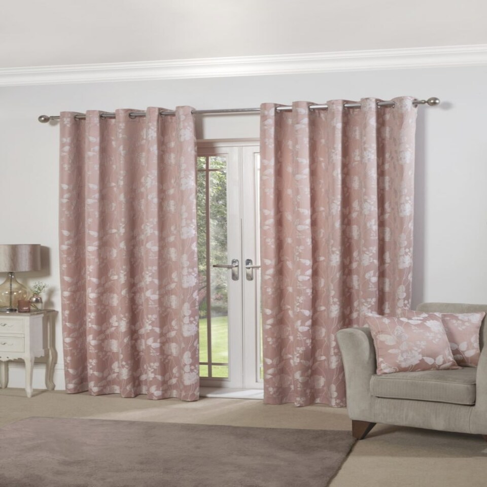 image 1 of Meadows Lined Eyelet Jacquard Curtains 116cm x 137cm Blush Pink | Pink | Pink