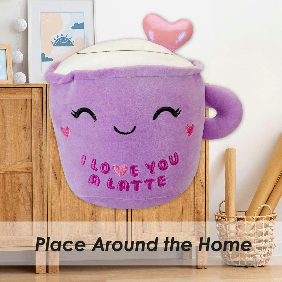 image 1 of Latte Soft Toy Cute Plushie Huggable Cuddly Stuffed Toy 20cm Purple