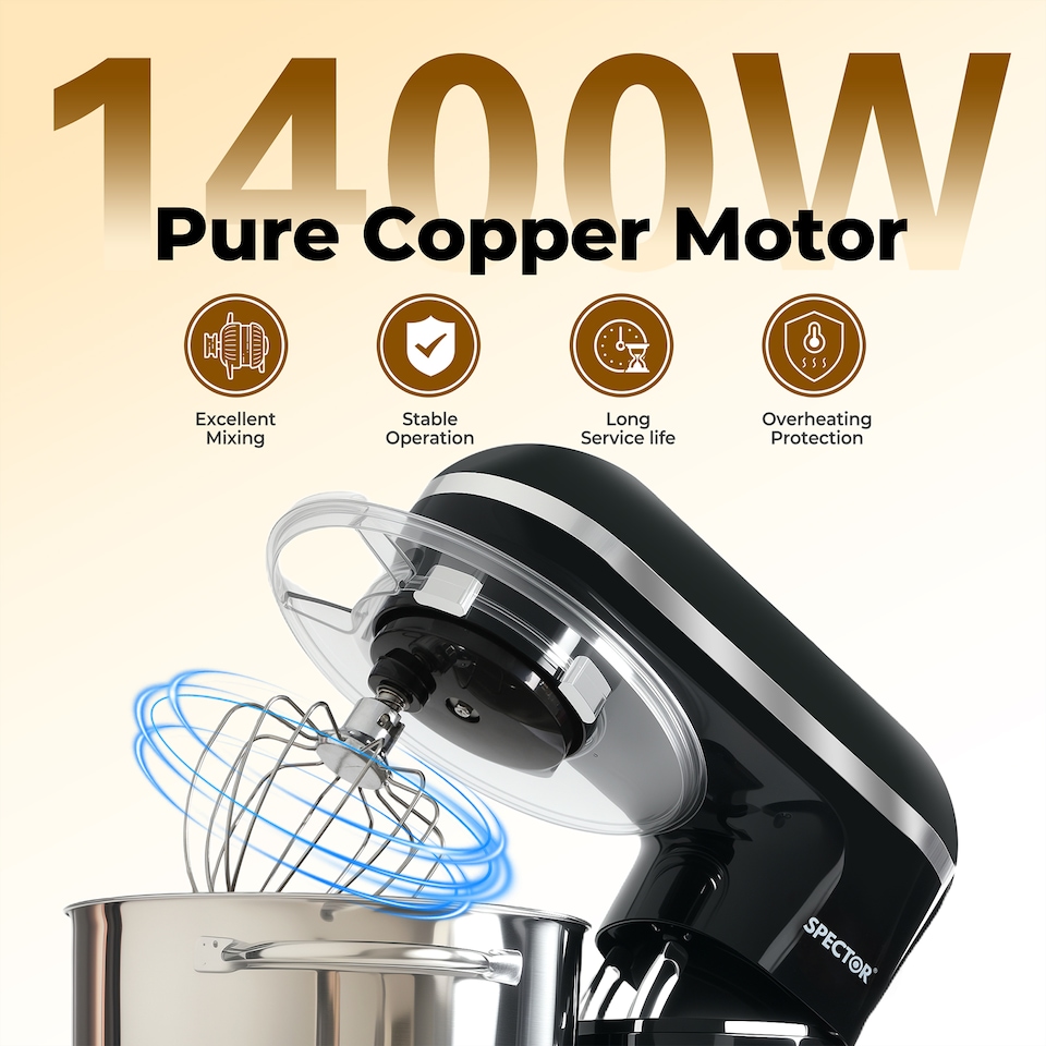 image 1 of Spector Electric Stand Mixer 6.2L Stainless Steel Mixing Bowl 1400W 6 Speeds