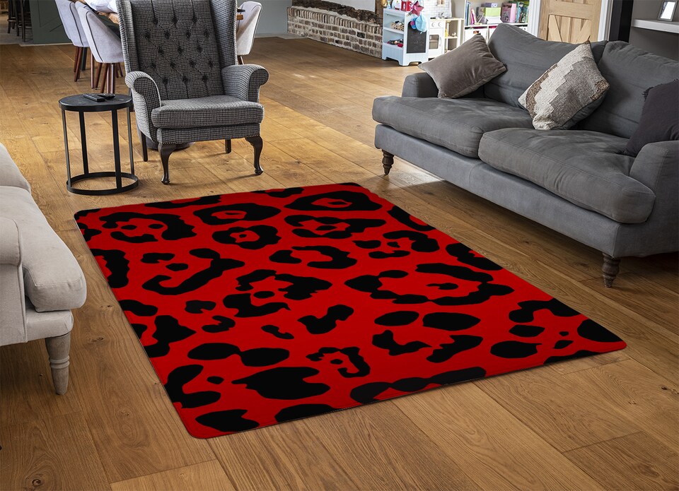 image 1 of Red Leopard Print Rug | Multi