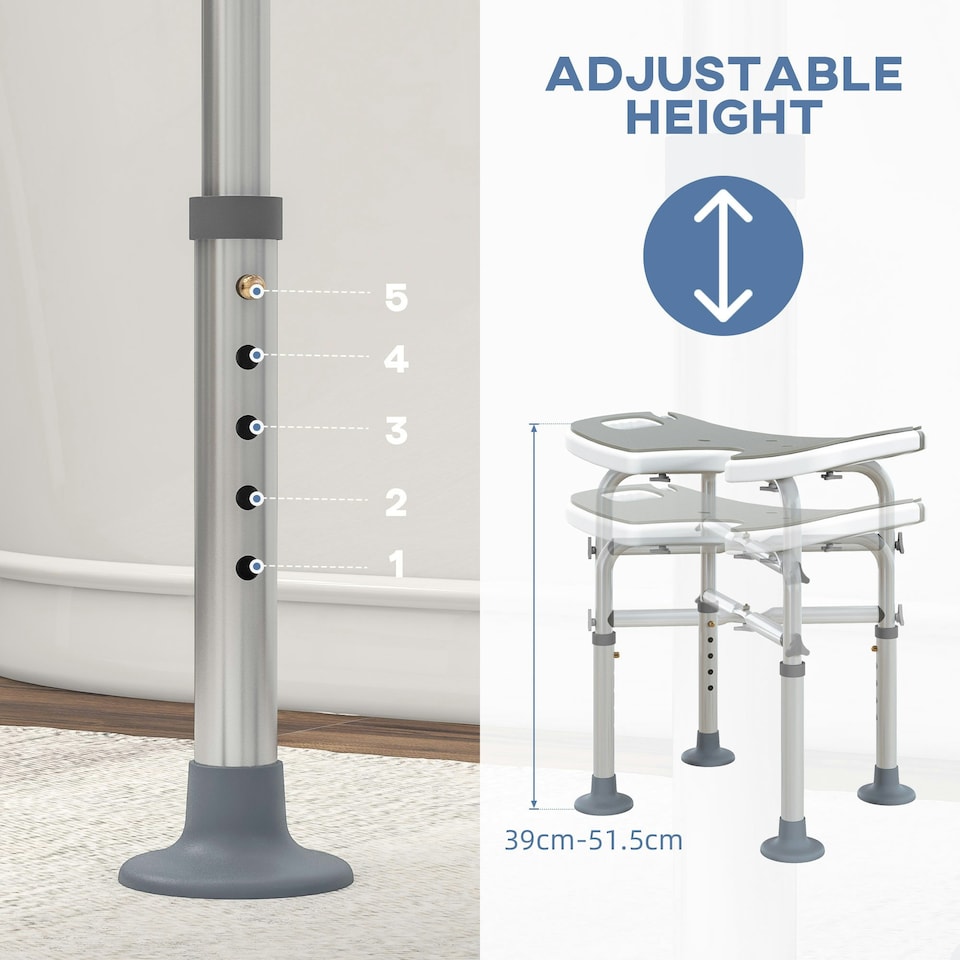 image 1 of HOMCOM Aluminium Shower Stool for Elderly Disabled Bath Stool Grey