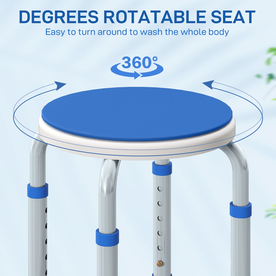 image 1 of HOMCOM 360 Swivel Seat Bath Shower Stool, Adjustable Height Shower Chair with Aluminium Frame Non-Slip Feet Chair Safe Support Home Assistance, Blue