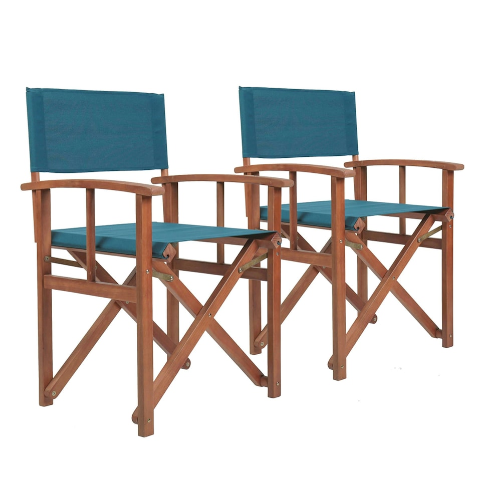 image 1 of Charles Bentley FSC Wooden Pair of Folding Directors Chairs Teal Pop-Up Garden