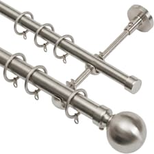 Lister Cartwright Double Curtain Extendable Pole Set with Polished Steel Ball Finials- 19mm & 28mm Metal Poles(120- 220 cm)