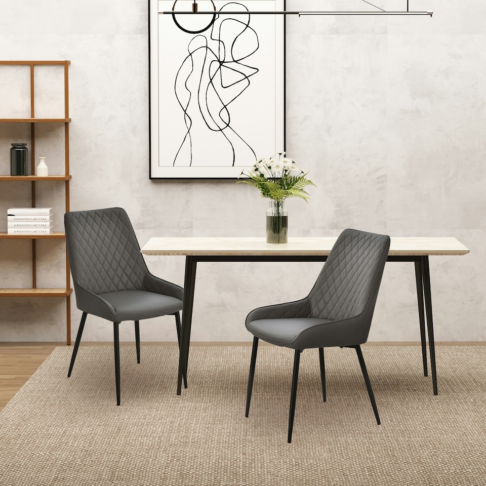 image 1 of HOMCOM Set Of 2 Quilted PU Leather Dining Chairs 4 Legs Grey