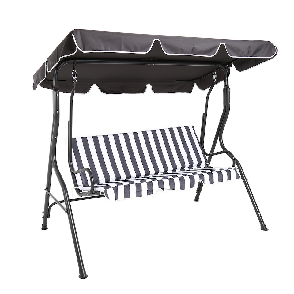 image 1 of Charles Bentley 2-3 Seater Garden Patio Swing Seat Hammock Chair - Grey Striped