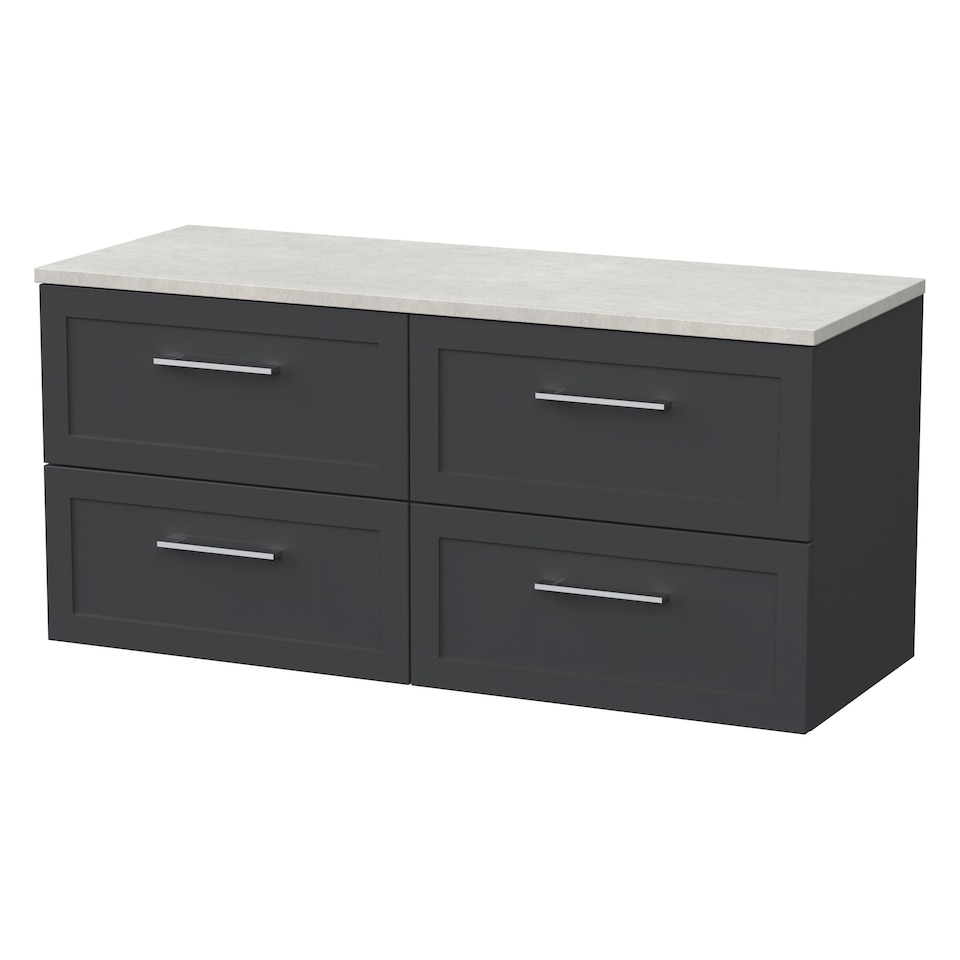 image 1 of Balterley Stonnall Traditional Wall Hung 4 Drawer Vanity Unit with Laminate Worktop, 1200mm, Dark Grey