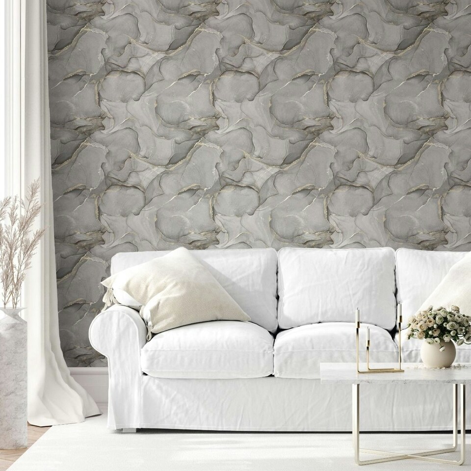 image 1 of Muriva Elysian Marble Wallpaper - Black/Gold - 10m x 0.5m Black