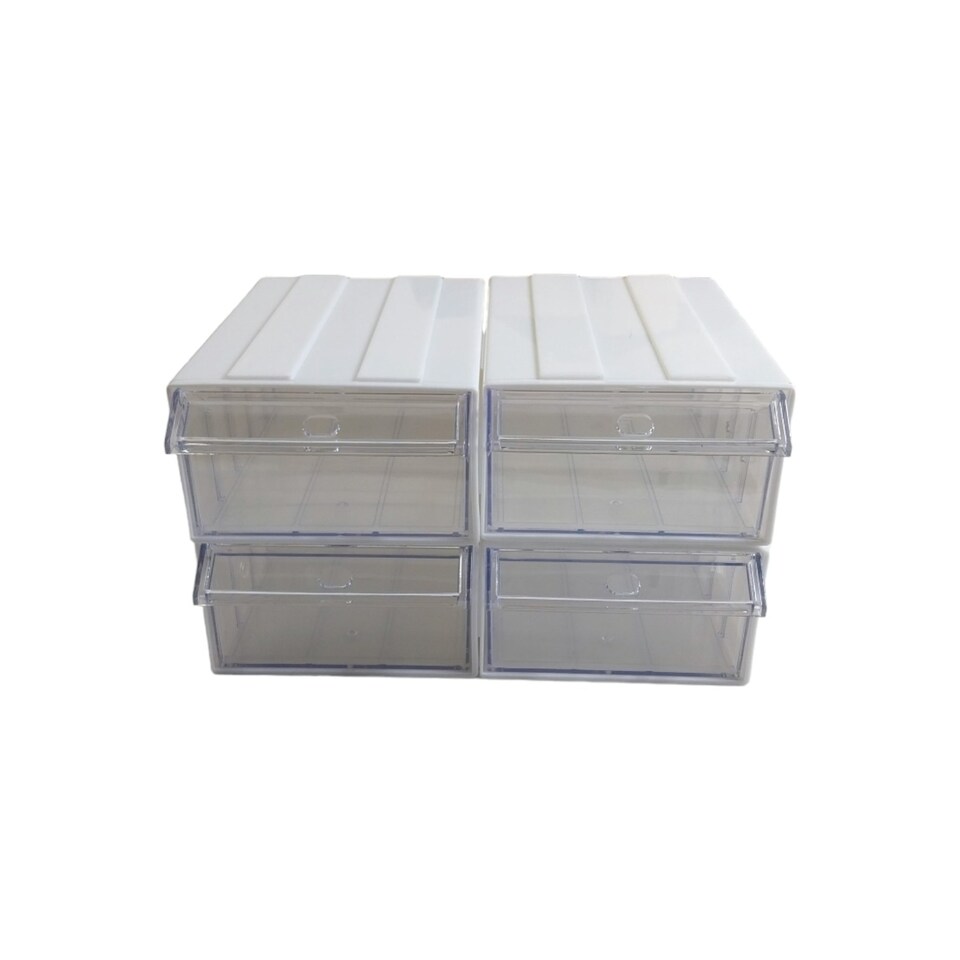 image 1 of White Stackable Plastic Storage Drawers L203xW135xH79mm with Removable Compartments