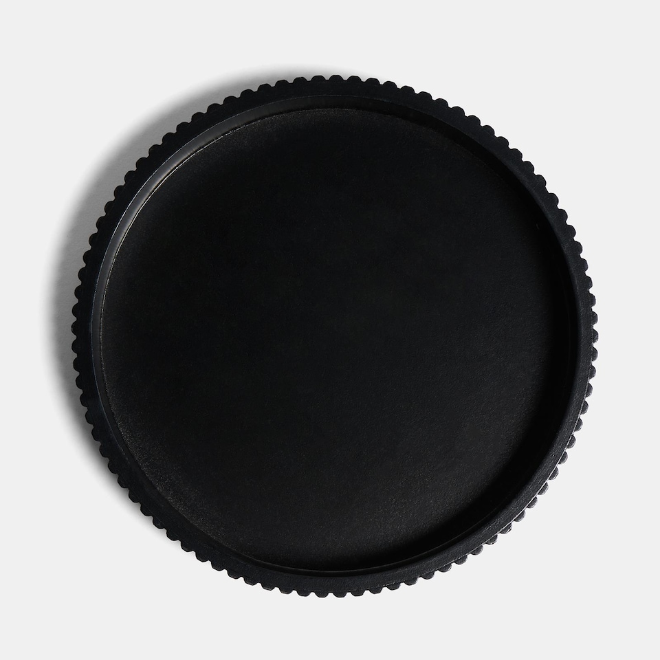 image 1 of OHS Ribbed Round Decorative Tray Table Organiser Countertop Storage | Black
