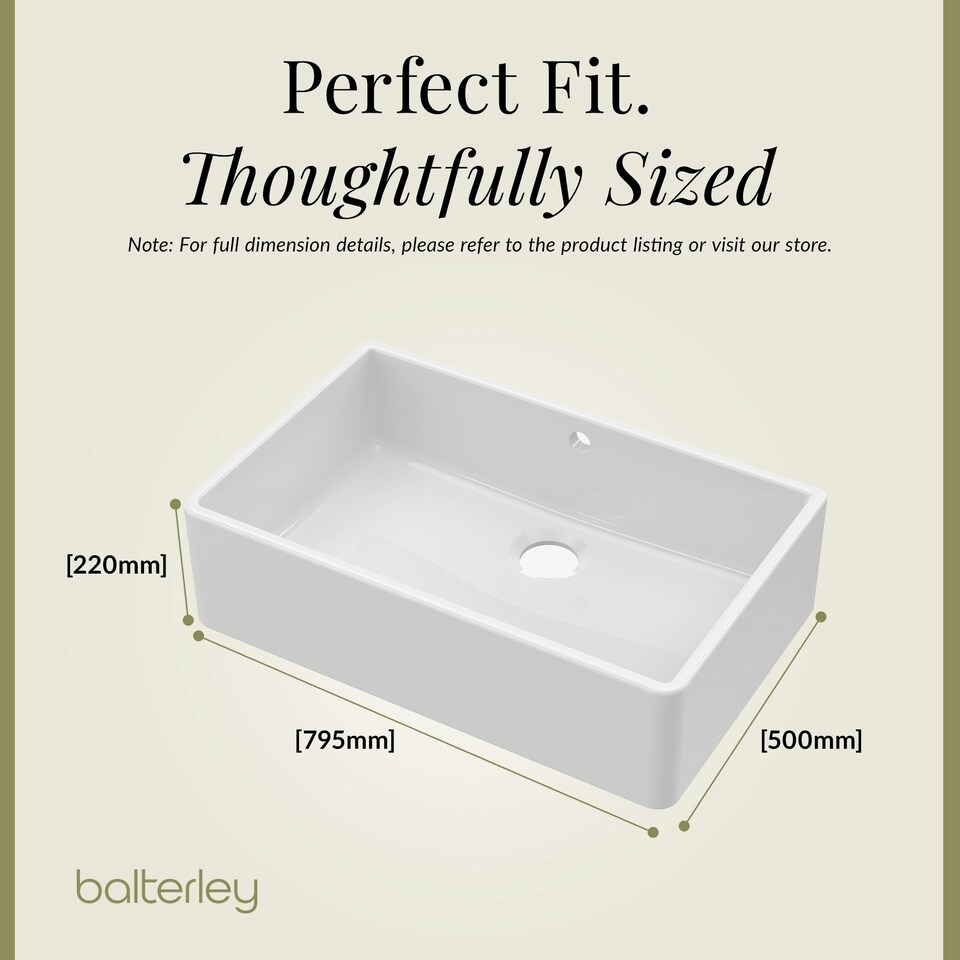 image 1 of Single Bowl Fireclay Butler Kitchen Sink Overflow & Waste - 795mm