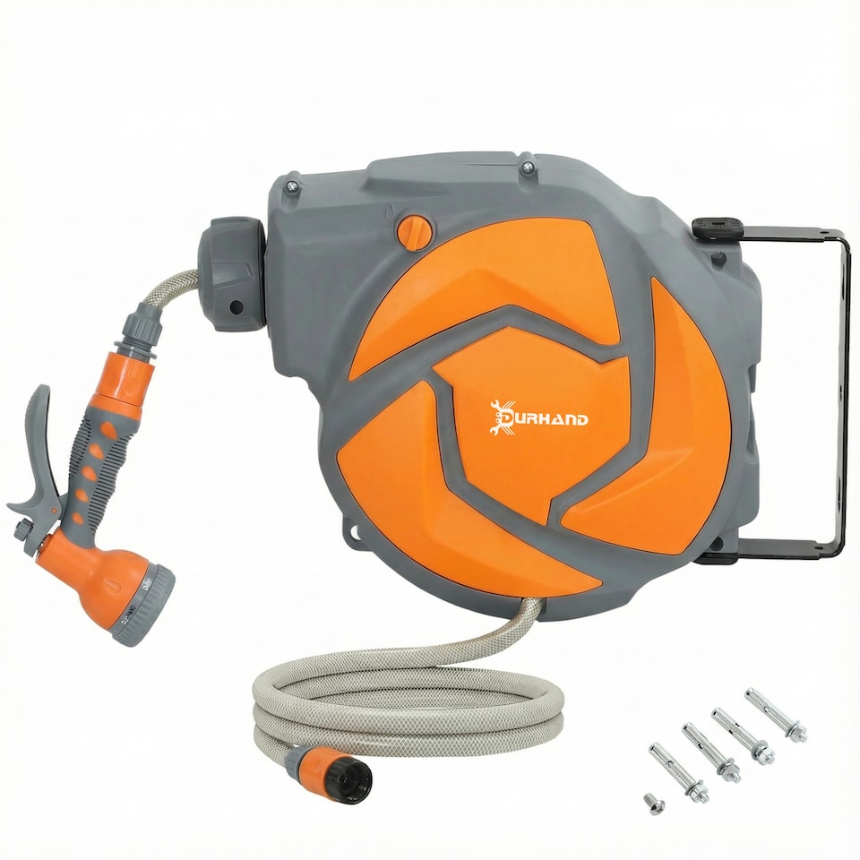 image 1 of DURHAND 10M Water Hose Reel Compact Garden Car Locking Auto Retract Spray