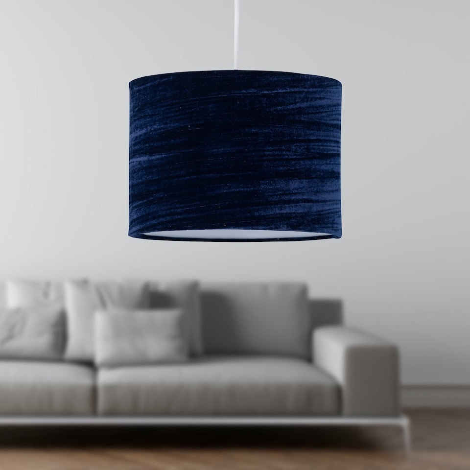 image 1 of Modern Navy Blue Crushed Velvet 33cm Easy Fit Ceiling Light Shade Pendants | Blue | Large | 1
