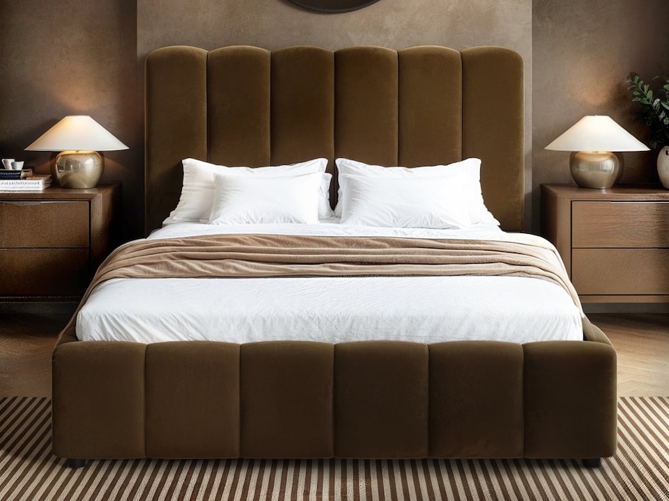 image 1 of SOLACE+CO Emilie Ribbed Ottoman Kingsize Bed Brown Velvet
