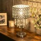 image 1 of ValueLights Enna Silver Moroccan Style Bedside Table Lamp with Acrylic Jewel Droplet Drum Lampshade - Bulb Included
