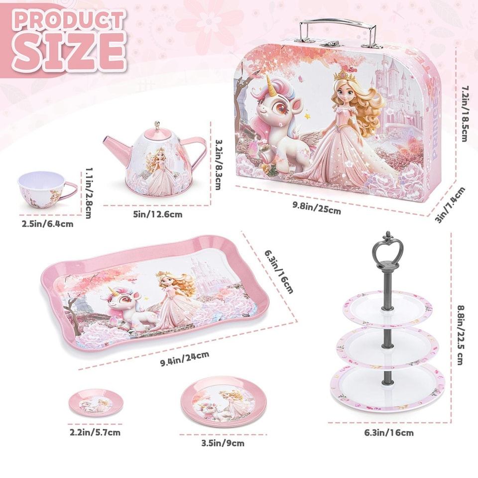 image 1 of Magical Princess Tea Party Set for Kids – Pretend Play Afternoon Tea Set with Cups, Teapot, Utensils & Carry Case