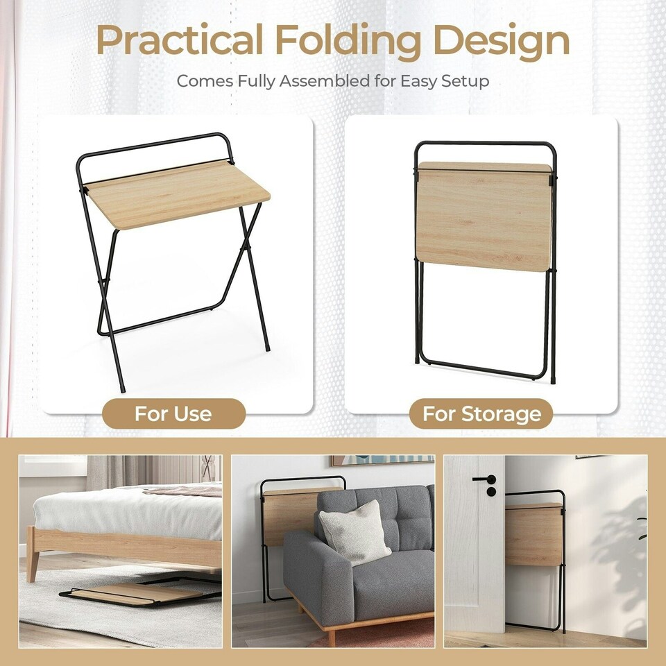 image 1 of COSTWAY 60CM Folding Computer Desk with Tablet Bracket Natural N/A