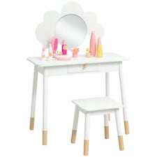 AIYAPLAY Kids Dressing Table with Mirror, Stool, Drawer, Cloud Design, White White