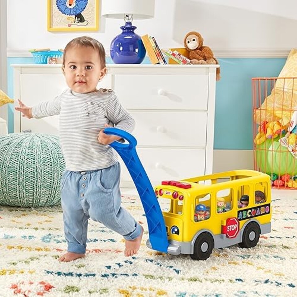 image 1 of Fisher Price Little People Big Yellow School Bus Musical Pull Toy