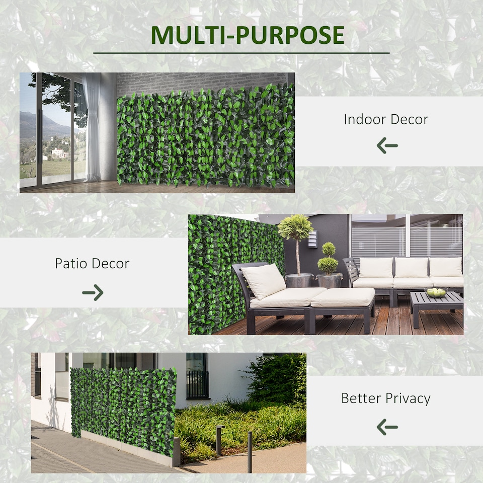 image 1 of Outsunny Artificial Leaf Hedge Screen Privacy Fence Panel for Garden 3Mx1M