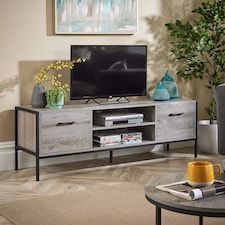 TV Unit Media Stand Storage Cabinet Modern Oak Finish Cupboard and Shelf Storage | Grey