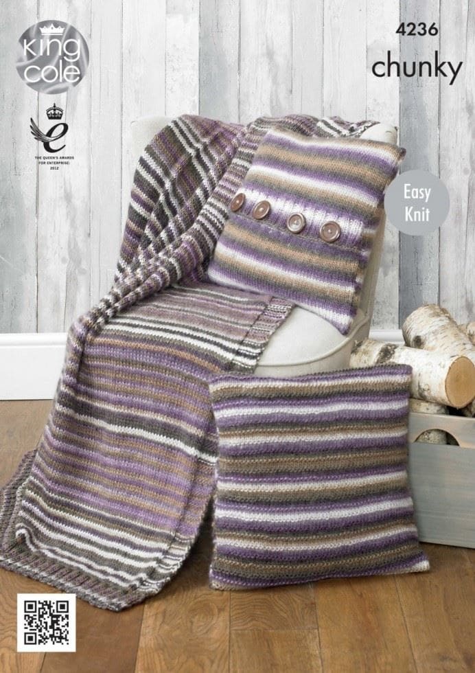 King Cole Merino Knitting Pattern 4236, Blankets and Cushions - One Size - Easy