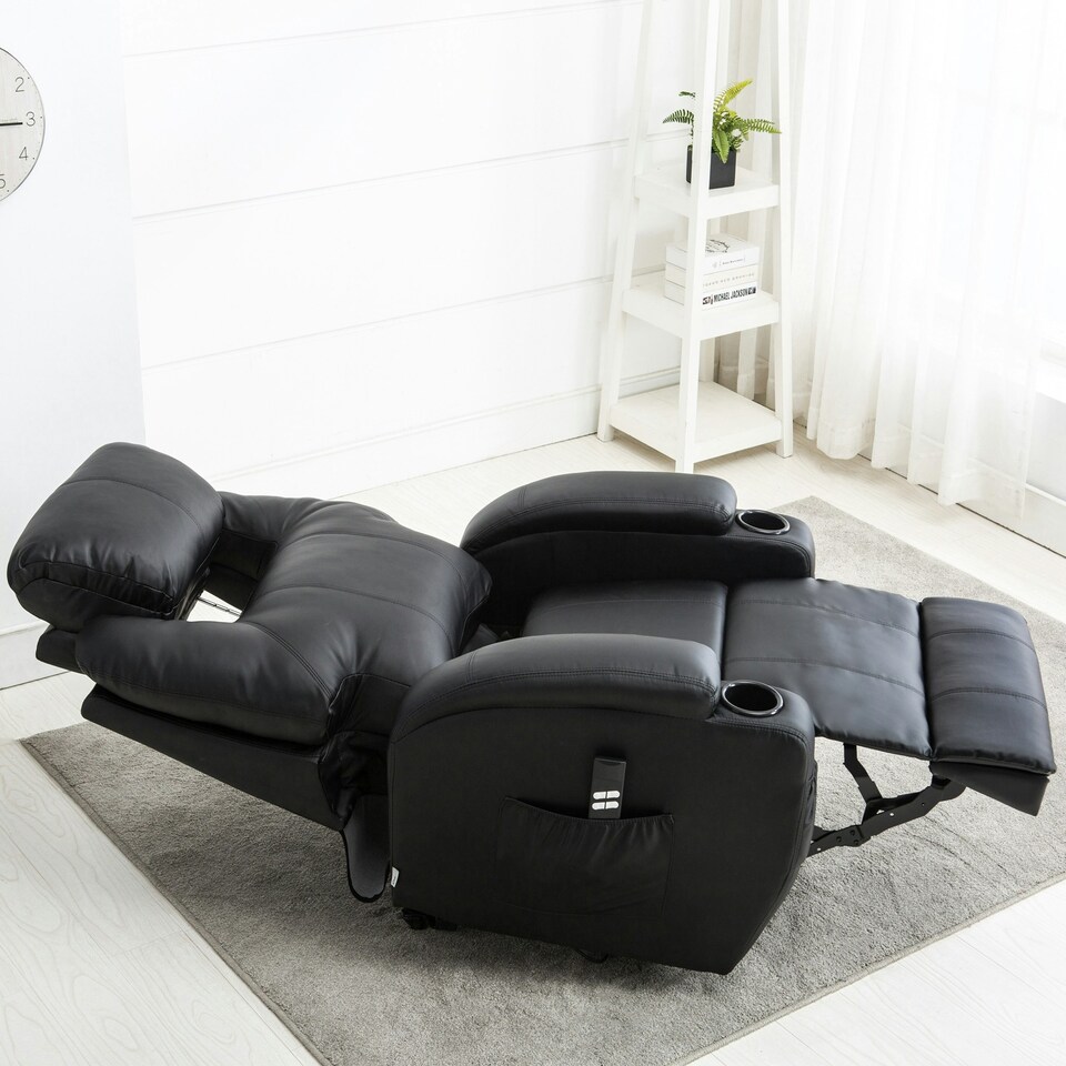 image 1 of Cinemo Dual Motor Rise Recliner Bonded Leather Heat & Massage Chair (Black)