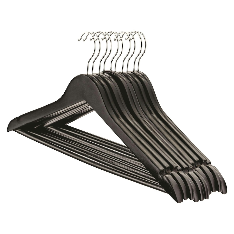 image 1 of Harbour Housewares Wooden Clothes Hanger - Black - Pack of 10