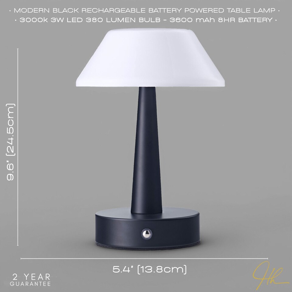 image 1 of Matt Black Rechargeable Touch Dimmable Table Lamp with Opal White Domed Shade | Black | Black | 1
