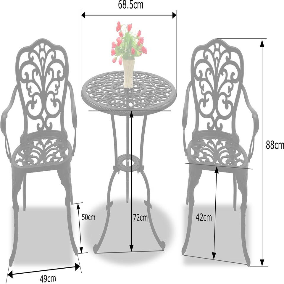 image 1 of Centurion Supports BANGUI Black Garden and Patio Table and 2 Chairs Cast Aluminium Bistro Set